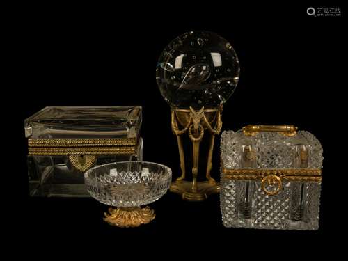 A Group of Four French Glass and Gilt Metal Mounted Desk Obj...