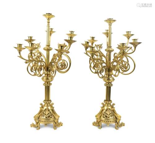 A Pair of Louis XVI Style Gilt Metal Eight-Light Candelabrum...