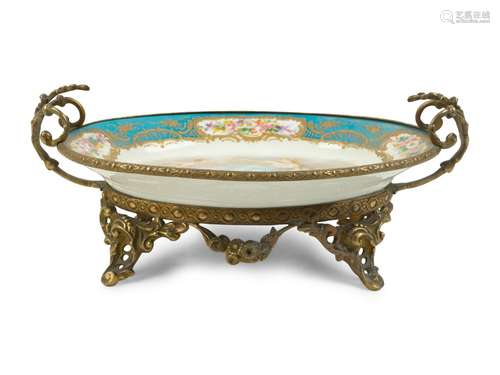 A Sevres Style Gilt Metal Mounted   Porcelain Tray Height 5 ...