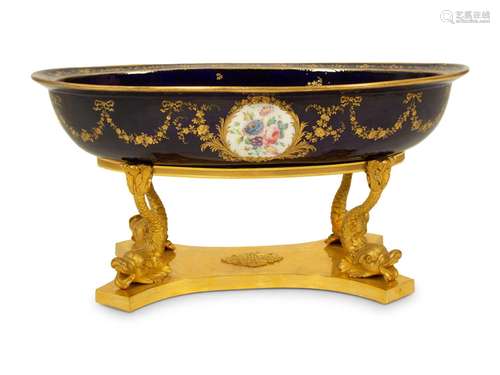 A Sevres Porcelain Bowl Mounted on Gilt Bronze Stand Height ...