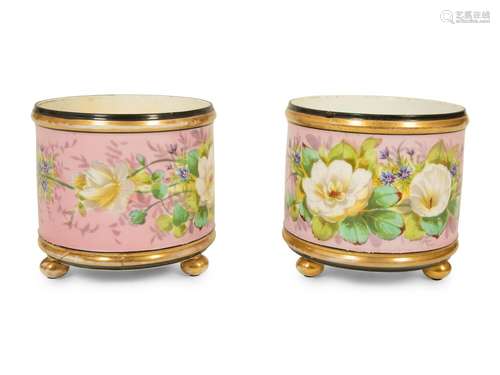 A Pair of French Porcelain Cache Pots   Height 8 x diameter ...