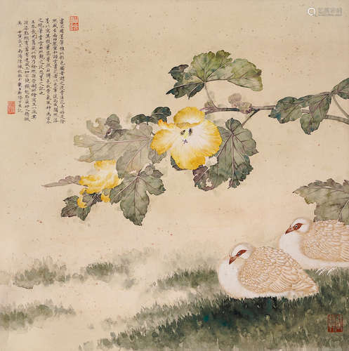 陈佩秋 芙蓉鹌鹑 镜心 设色纸本