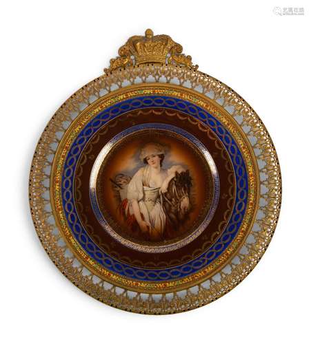 A French Porcelain Portrait Plate   Mounted in a Gilt Metal ...