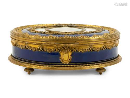 A French Gilt Metal and Enamel Table Casket with Portrait Me...