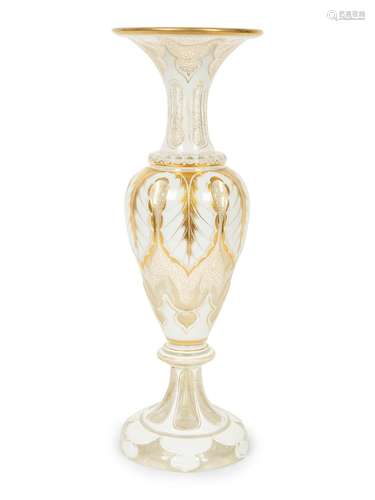 A Bohemian White Overlay Flashed Glass Vase Height 15 x diam...