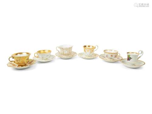 Six Meissen Porcelain Cup and Saucer Sets Diameter of larges...