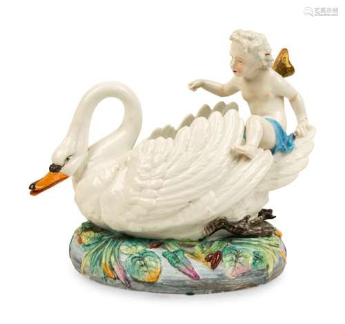 A Meissen Style Porcelain Swan-Form Centerpiece Height 11 x ...