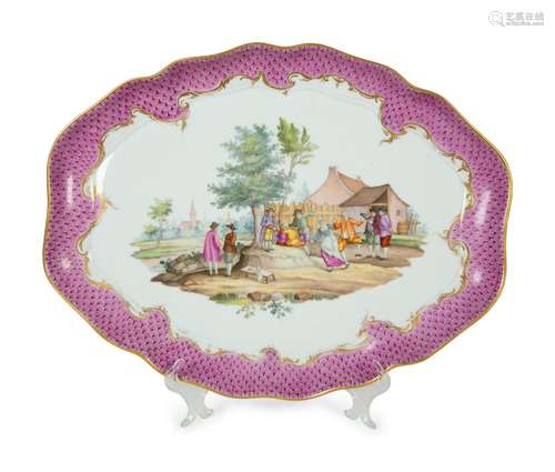 A Meissen Porcelain Tray Length 14 1/2 inches.