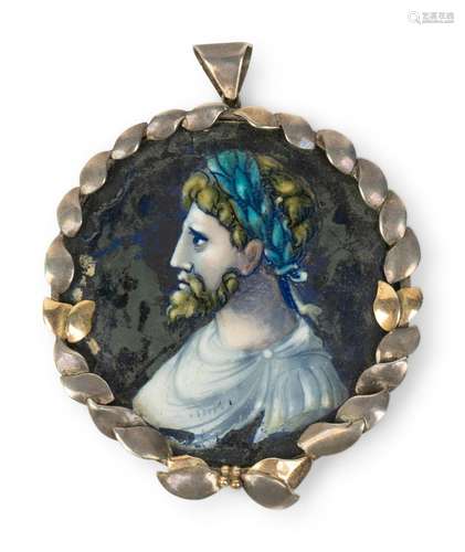 A Limoges Enamel Pendant   Diameter 2 1/8 inches.