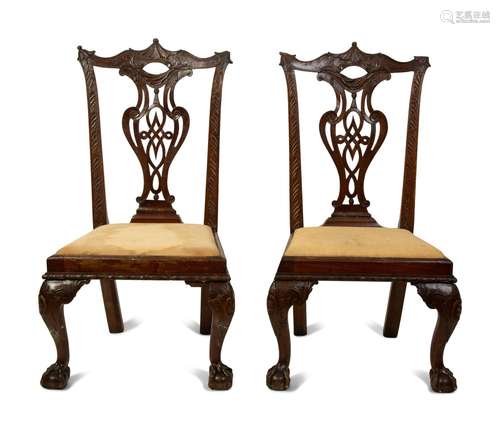 A Pair of George II Style Mahogany Hall Chairs Height 36 3/4...