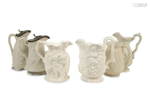 A Collection of Six English Salt-Glazed Pitchers and Tankard...