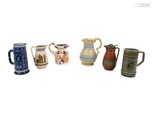 A Collection of Six Painted and Molded Earthenware Articles ...