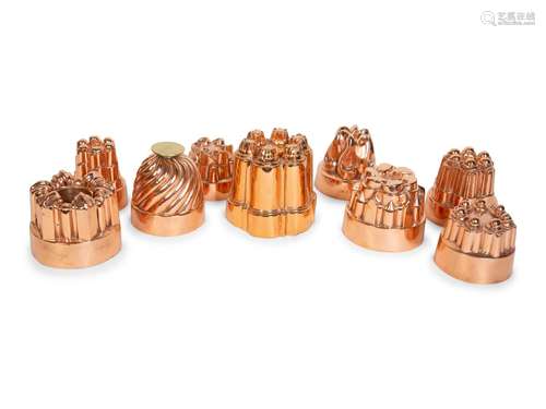 A Collection of 27 English Copper Jelly Molds Height of tall...