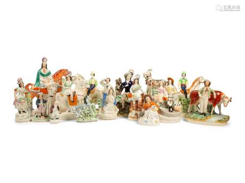 A Collection of 15 Staffordshire Figural Groups Height of ta...