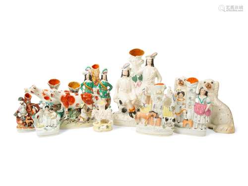 A Collection of Eight Staffordshire Spill Vases and a Pair o...