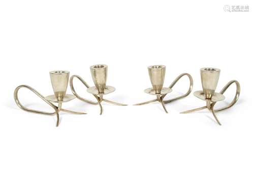 A Set of Four Mexican Silver Candle Holders Height 3 1/2 inc...