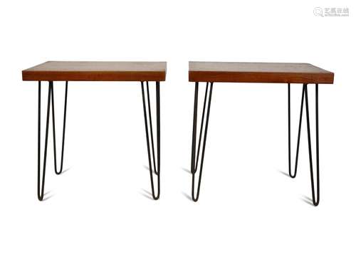 A Pair of Mid-Century Iron and Wood Side Tables Height 25 1/...