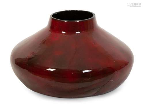 A Large Contemporary Red-Glazed Pottery Vase Height 14 x dia...