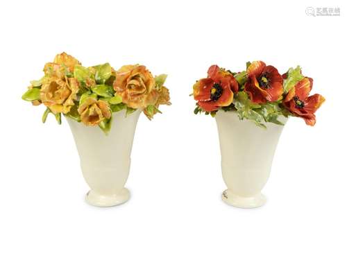 A Pair of Eva Gordon Ceramic Vases Height 11 1/2 inches.