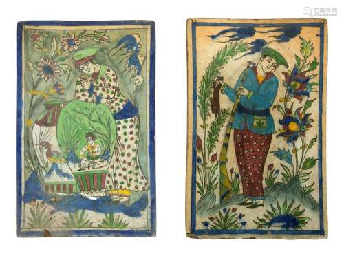 Two Persian Pottery Tiles 15 1/4 x 9 1/2 inches.