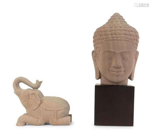 Two Southeast Asian Carved Sandstone Figures Height of large...