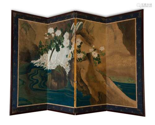 A Japanese Four Panel Table Screen Each panel height 40 x wi...