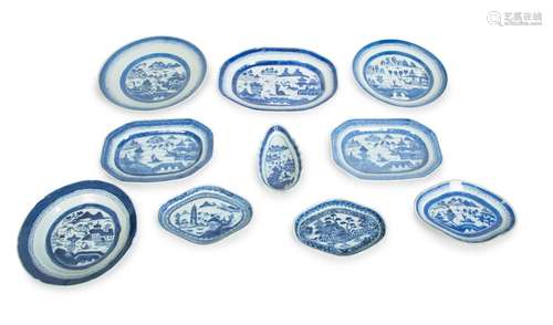 A Collection of Chinese Export Blue and White Canton Porcela...