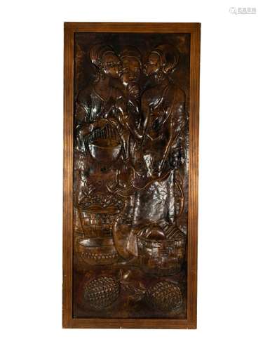 An African Patinated Copper Relief Height 83 x width 37 x de...