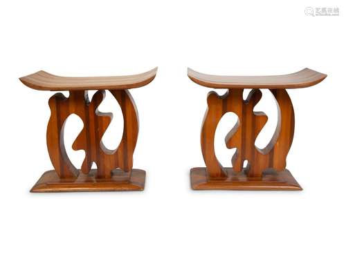 A Pair of Ashanti Style Laminated Wood Stools Height 22 x wi...