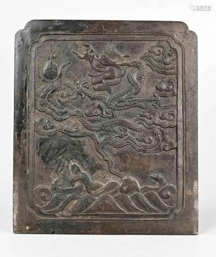 Slate plate, with relief, China, br