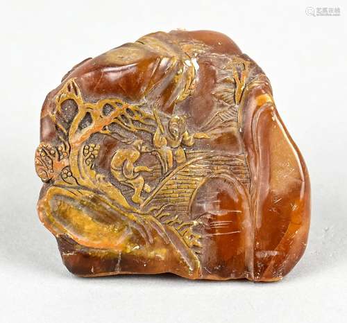 Amber, carved, Japan, landscape wit