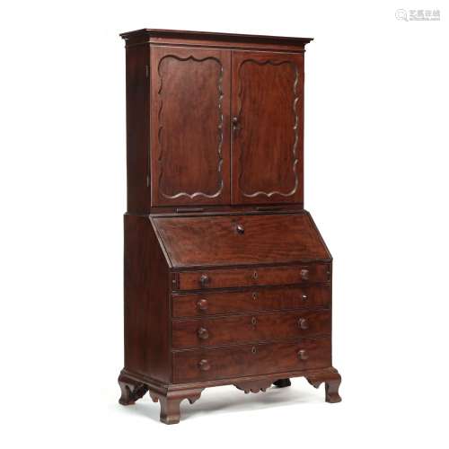 New England Chippendale Mahogany Desk and Bookcase