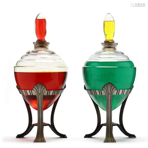 A Pair of Art Deco Standing Show Globes