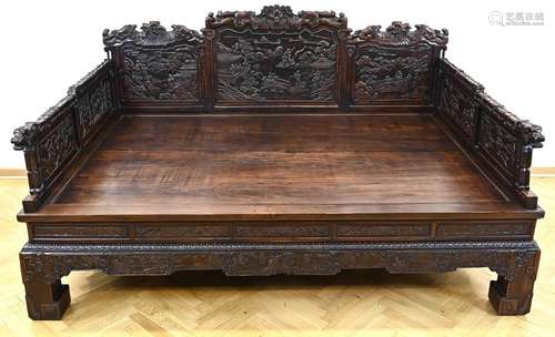 Large carved opium bed, China, mid-