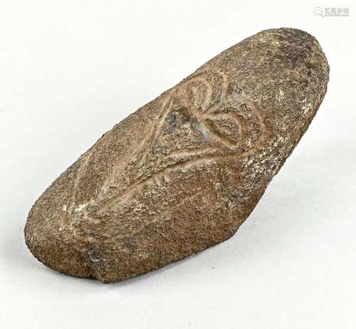 Stone object, elongated red stone w