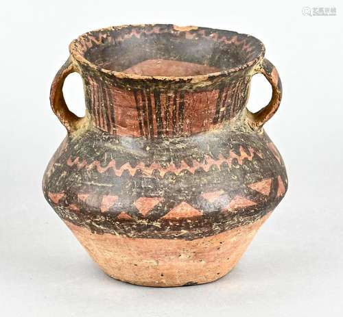 Clay pot with handle, brown-red bas