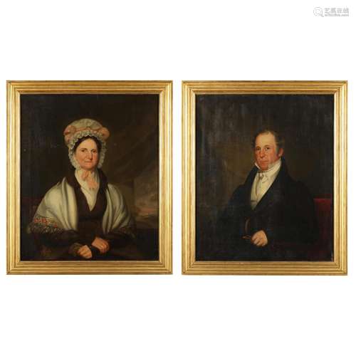 American School (19th Century), Portraits of Charles and Suz...