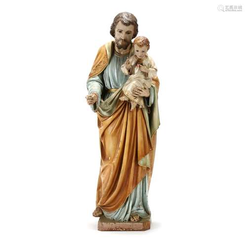 Large Continental Wood Satue of Saint Joseph Holding the Chr...