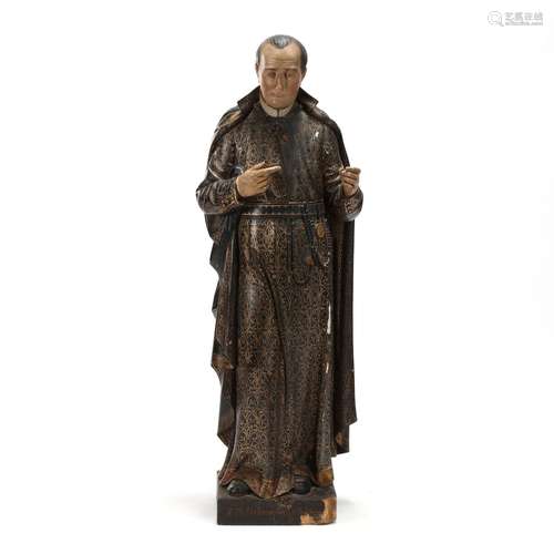 Antique Continental Large Wood Statue of Saint Clement Mary ...