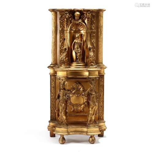 Antique Continental Figural Carved and Gilt Cabinet