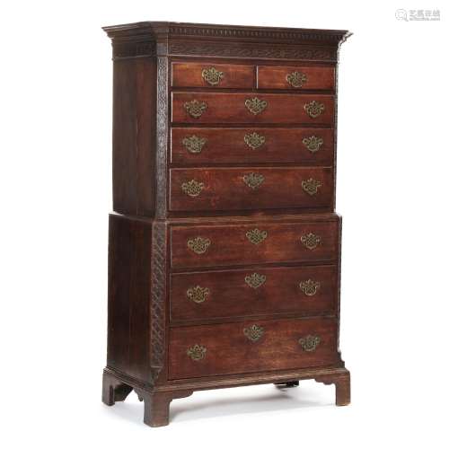 English Chinese Chippendale Oak Chest on Chest
