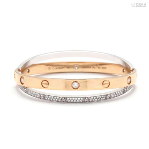 Bi-Color Gold and Diamond Double Love Bracelet, Cartier