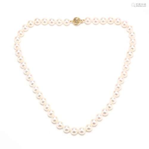 Single Strand Pearl Necklace with Gold Clasp