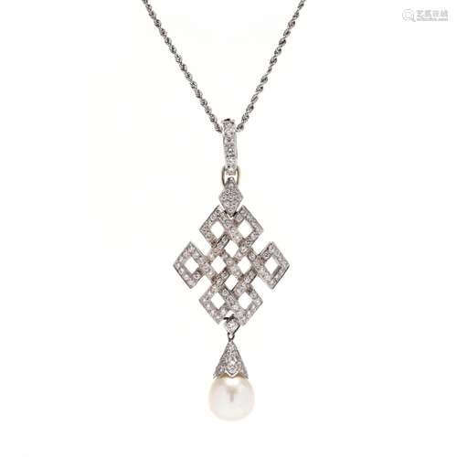 White Gold, Diamond, and Pearl Necklace