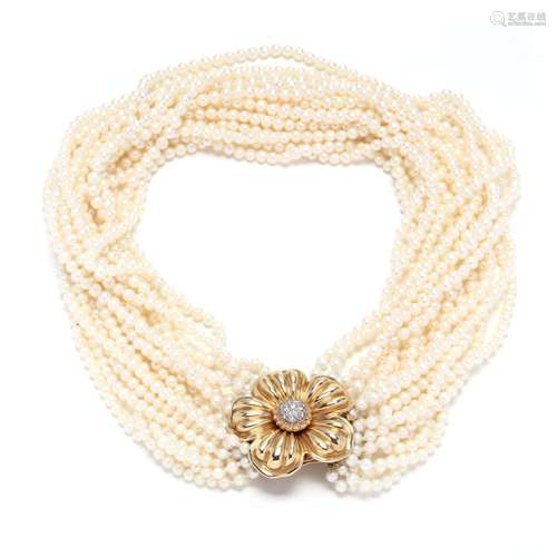 Gold, Diamond, and Pearl Torsade Necklace