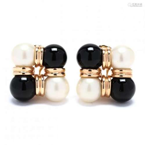 Gold, Pearl, and Onyx Earrings, Trianon