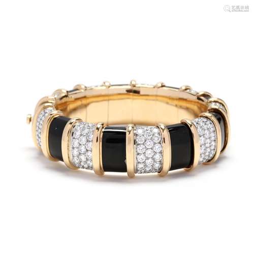 18KT Gold, Platinum, Diamond, and PaillonnÃ© Enamel Bracelet...