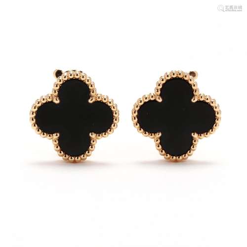 Gold and Black Onyx Alhambra Earrings, Van Cleef & Arpel...