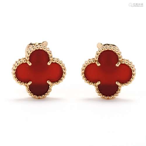 Gold and Carnelian Alhambra Earrings, Van Cleef & Arpels