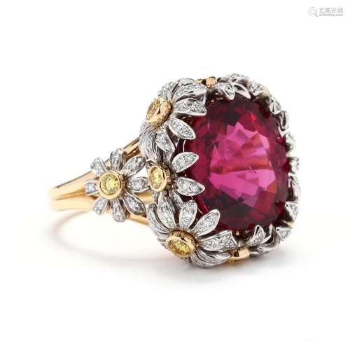 Gold, Platinum, and Rubellite Daisy Ring, Schlumberger for T...